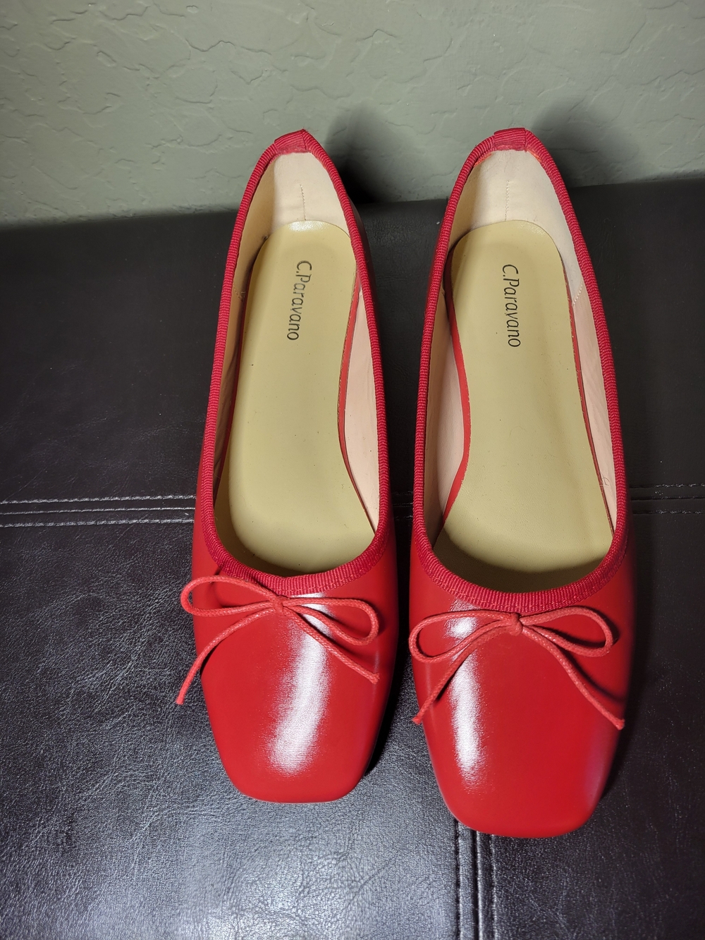 C.Paravano Red Leather Bowknot Ballet Flats EU 38.5 US Size 8